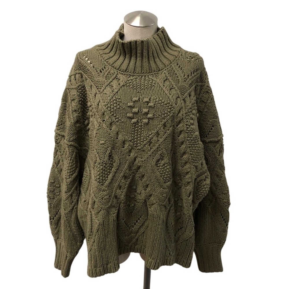 Free People Martini Sweater Womens Small Green Oversized Cable Knit Cozy NWT